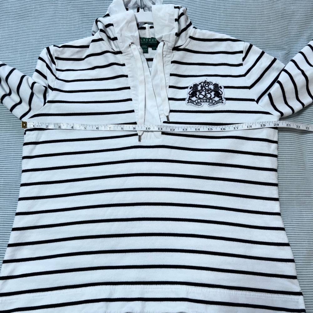 Ralph Lauren White & Black Striped Hooded Pullover - Picture 12 of 13